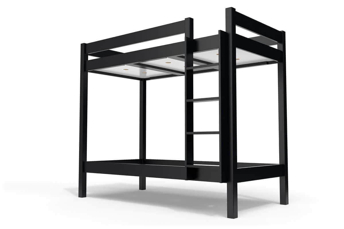 Lit superposé 2 places 90x190 échelle droite bois ABC - Noir