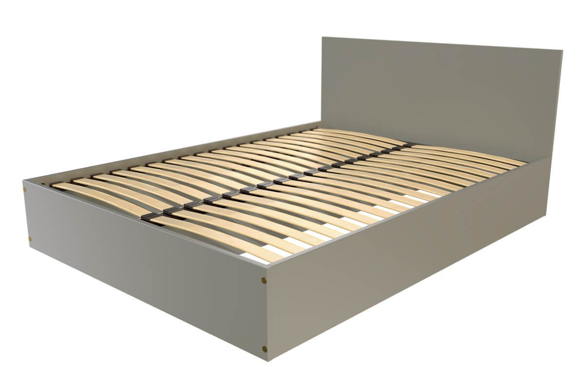 Lit coffre 2 places avec tête de lit en bois - 160x200 - Gris
