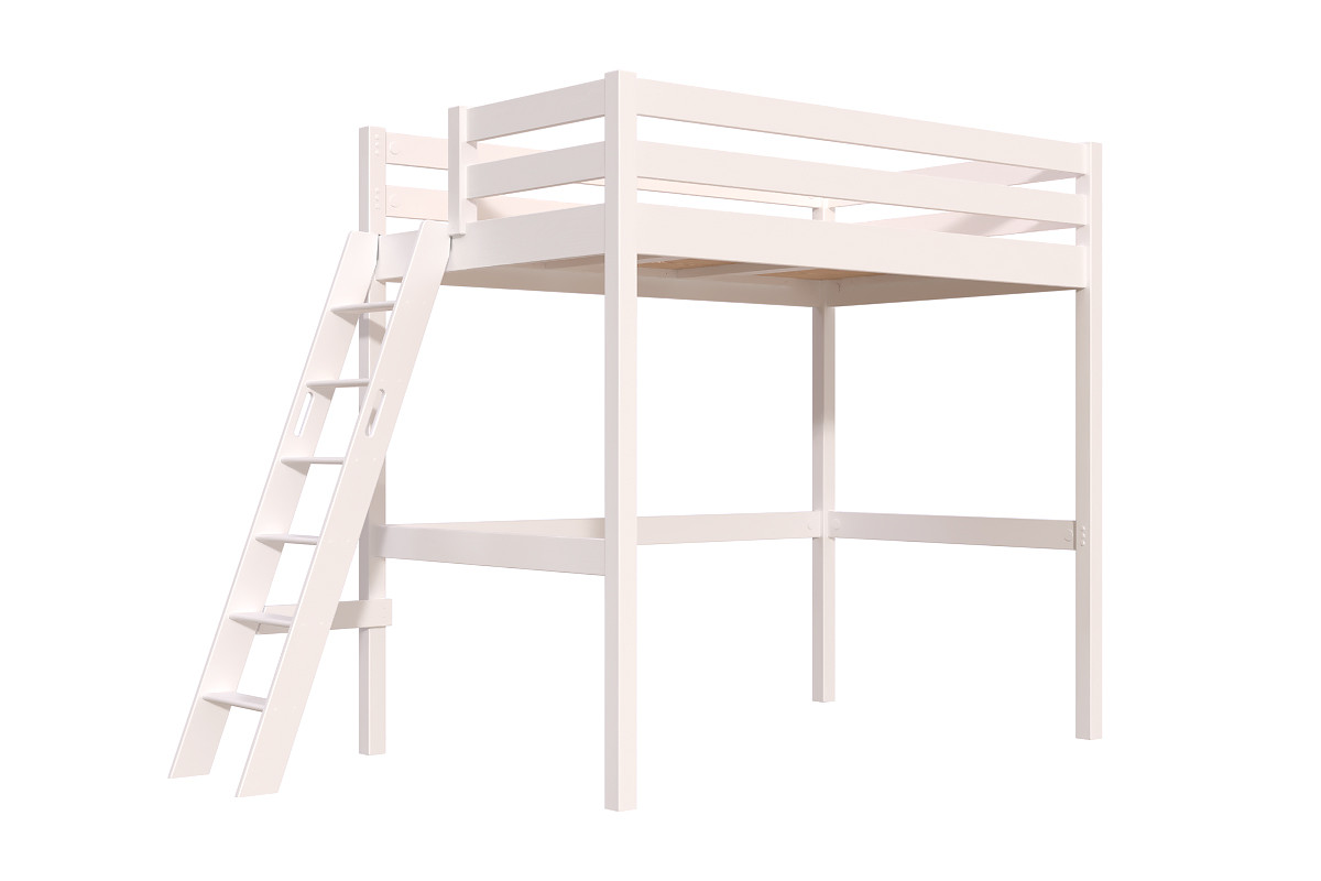 Lit mezzanine 1 place bois Sylvia 120x200 échelle inclinée - Blanc