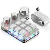 TRAHOO-9 Keys One Handed Mechanical Gaming Keyboard Mini Keypad Programmable Macro Keyboard with 3 Knobs USB Shortcut Multifunction Keyboard for PC Computer Gaming (White)