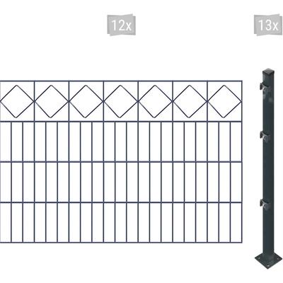 Doppelstabmattenzaun ARVOTEC "ESSENTIAL 80 zum Aufschrauben "Karo" mit Zierleiste", grau (anthrazit), H:80cm, Stahl, Kunststoff, Zaunelemente, Zaunhöhe 80 cm, Zaunlänge 2 - 60 m