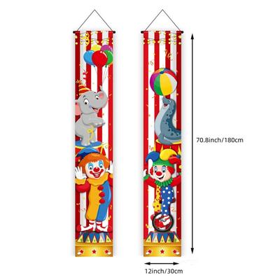 TEMU 2-pack Polyester Carnival Welcome Door Banners, 70.8x12 Inch Circus Theme Hanging Flags, Festive Party Mouse & Clown Design, No Electricity Needed, Outdoor Home Decoration Image