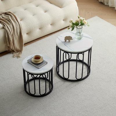 TEMU Nesting Coffee Table Set Of 2, Round Coffee Table Wood Marble Pattern Top With Sturdy Metal Frame, End Table Side Tables For Living Room Bedroom Balcony Yard Image