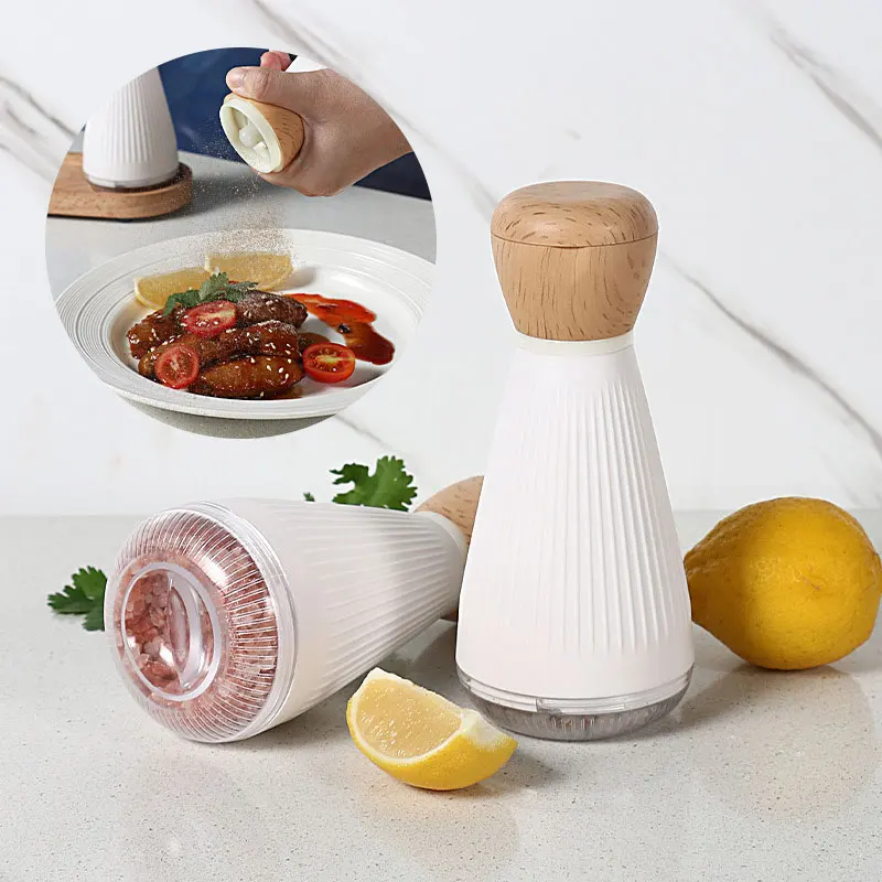 Manuelles Salz- und Pfeffermühlen-Set, Keramikmühle mit Bambusständer, verstellbare grobe Salz- und Pfeffermühlen, Küchenhelfer Image