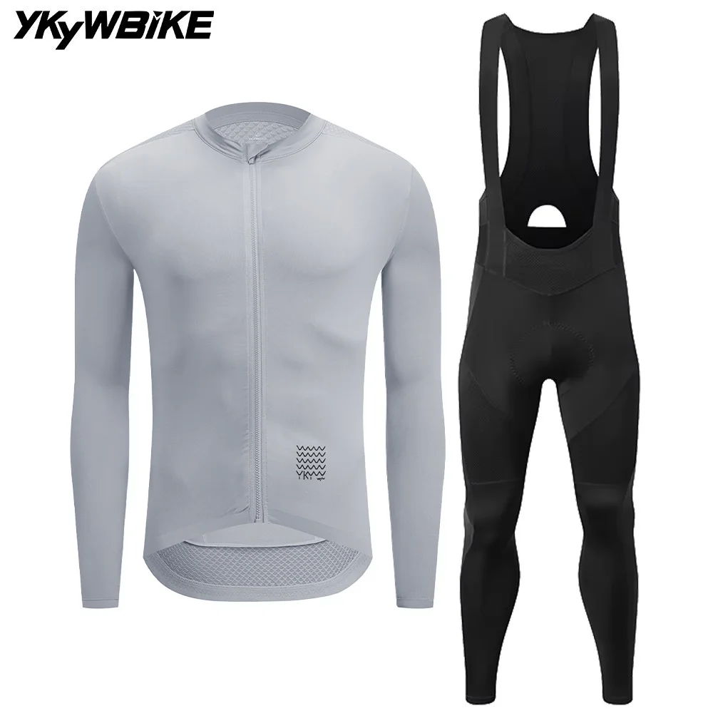 YKYWBIKE Herren Fahrradbekleidung Frühling Sommer Rennrad Set Langarm Jersey Trägerhose Fahrräder Reiten Jersey Anzug Image