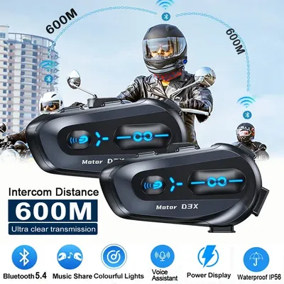 V5.4 Motorradhelm-Gegensprechanlage, 600 m, Halbduplex-Gegensprechanlage, Kommunikator, 1000 mAh, wasserdicht, GPS, Bluetooth-Headset, wasserdicht Image