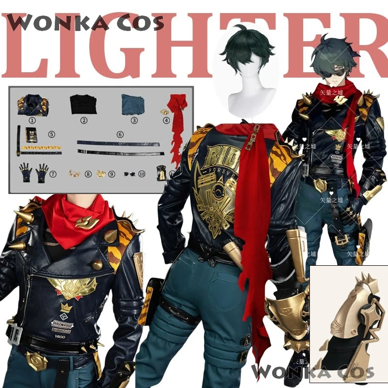 Spiel Zenless Zone Null Cosplay Feuerzeug Cosplay Voller Anzug Pu Leder Mantel Feuerzeug Perücke Schuhe Schwarz Anzug Männer Halloween Roleplay Anzug