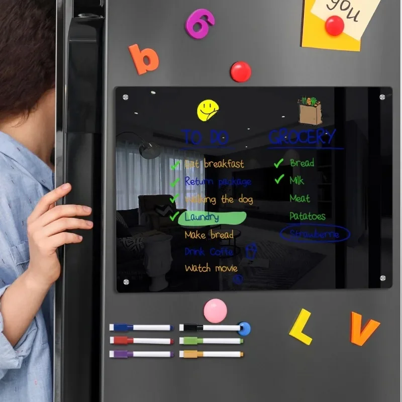 Magnetische Kühlschrank-Kalendertafel, klares Acryl, Wochenplaner, magnetisches Whiteboard, transparente Kühlschrank-Schwarztafel, Nachrichtenmenü Image