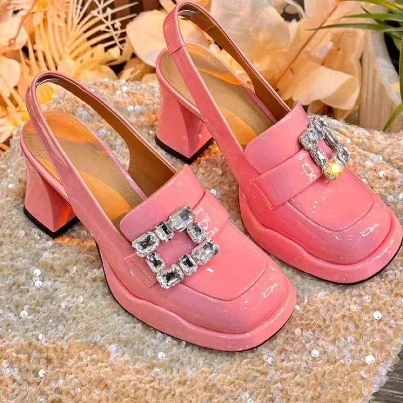 2023 Women Sexy Fashion High Heels Pumps Shoes for Office Leather High Platform Heels Red Black Spring Summer Crystal Sandals