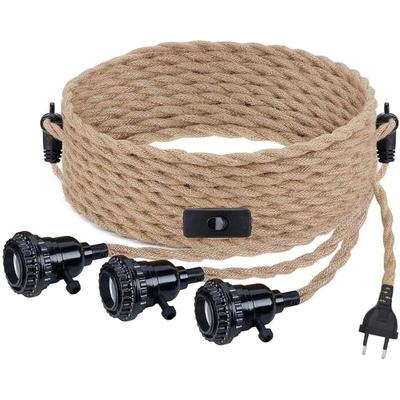 Hanfseil-Kronleuchter-Set, Vintage-Kabel-Pendelleuchte mit Schalter und EU-Stecker, diy 3-flammige Image