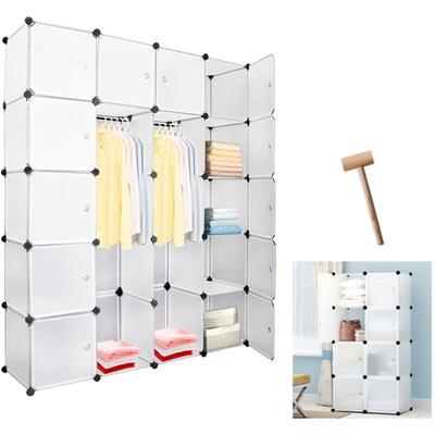 20 Würfel Weiß Regalsystem Kleiderschrank Kunststoff diy Garderobenschrank mit Türen Garderobe Image