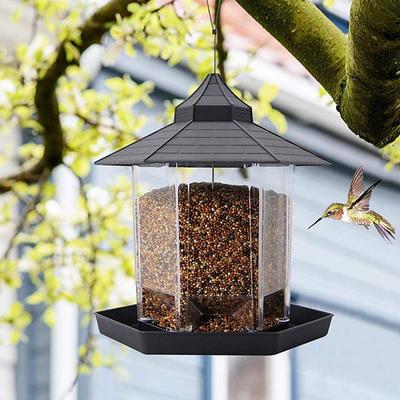 Bird Feeders Hanging Squirrel Proof Bird Feeder Plastic Bird Seed Feeder With Hexagonal Roof See Through Bird Feeder On Window Bird Feeders For Small Birds Goldfinch Feeder