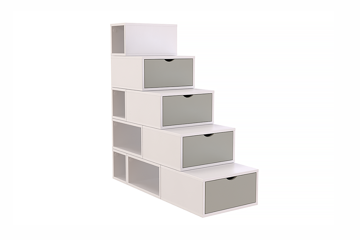 Escalier cube de rangement hauteur 125 cm - Blanc/Moka