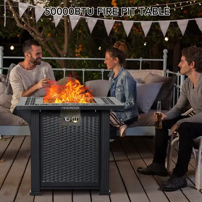 28 Inch Propane Fire Pit Table, 50000BTU Rectangle Fire Table With Cover, Sturdy Steel And Iron