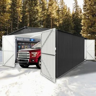 10x20 Outdoor Storage Shed with 2 Lockable Doors and 4 Air Vents, Prefab Metal Garage Building,