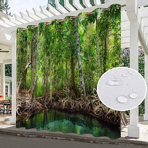 Wasserdichte Outdoor Vorhang Außenvorhänge für die Hochzeitsterrasse im Innenbereich, dicke Sichtschutz-Ösenvorhänge für Hochzeitsschlafzimmer, Wohnzimmer, Veranda, Pergola, Cabana, 1 Panel Image