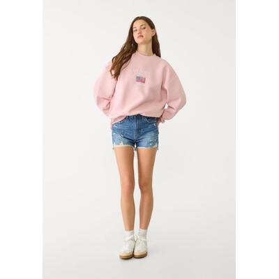 Stradivarius Embroidered flag sweatshirt Pastel pink XS