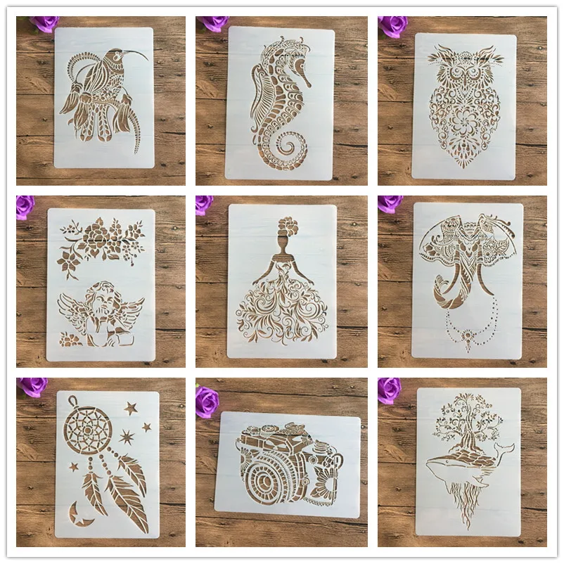 A4 29*21 cm animal bricolage pochoirs peinture murale Scrapbook coloriage gaufrage Album décoratif papier carte modèle, pochoir mural