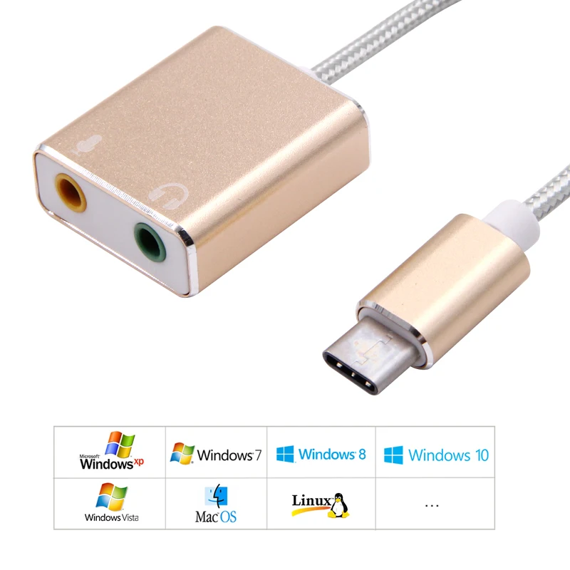 1PCS USB Tipo C Tipo-C Adattatore scheda audio esterna Scheda audio da USB-C a Jack 3.5mm Auricolare Microfono per laptop Macbook Pro