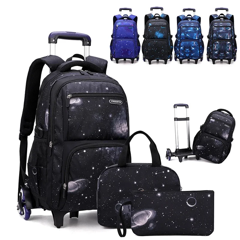 Sac d'école enfants sac à dos roulant pour garçon sac à dos à roulettes sac d'école avec roues chariot Bookbag bagage à main avec sac à déjeuner