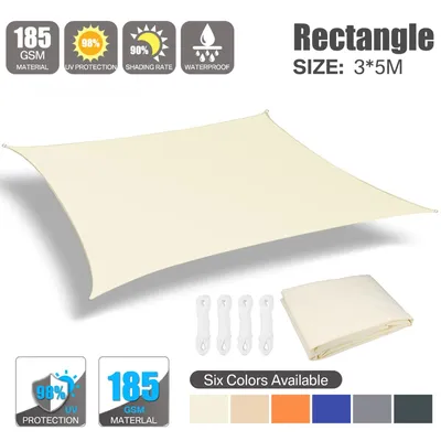 5mx3m Large Sun Shade Sail Rectangular Curved Canopy Waterproof Sunshade for Patio Awning Outdoor Camping Backyard Garden