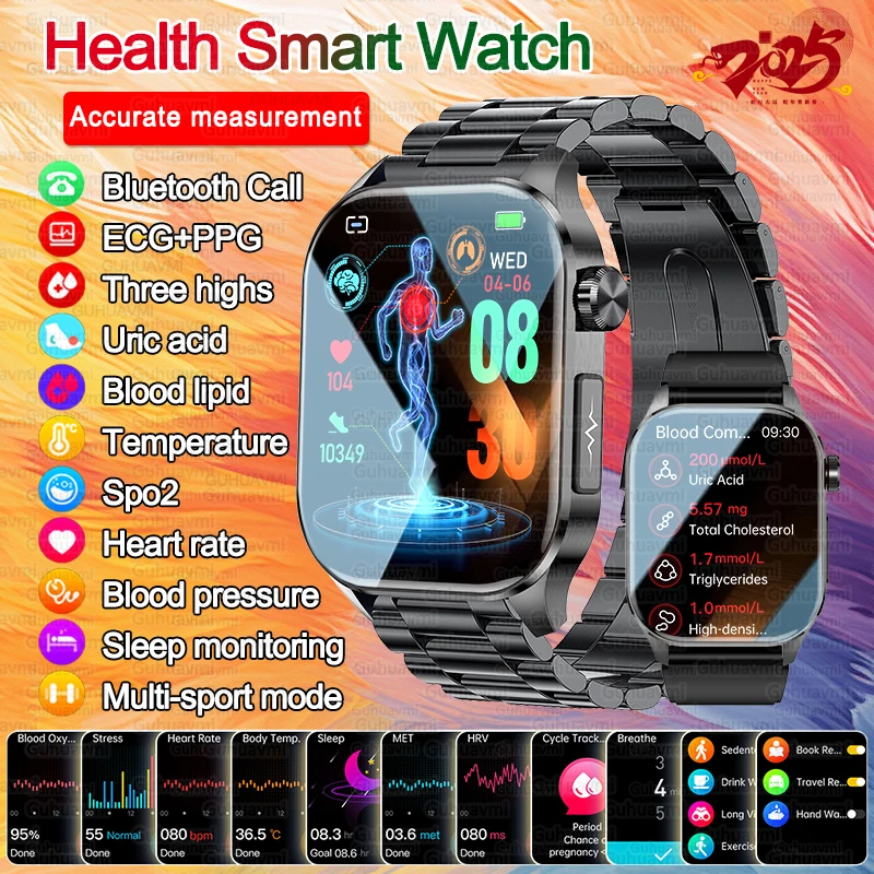 2023 neue Gesundheitsmanagement-Smartwatch für Männer, EKG + PPG, Blutfett, Harnsäure, Fitness-Track, Bluetooth-Anruf, Smartwatch Image