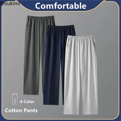 Neue 2025, Herren-Pyjamahose aus Baumwolle, dünne Homewear, Schlafhose, weicher Komfort, Nachtwäsche, männlich, lockere Lounge-Nachtwäsche, lange Hose Image