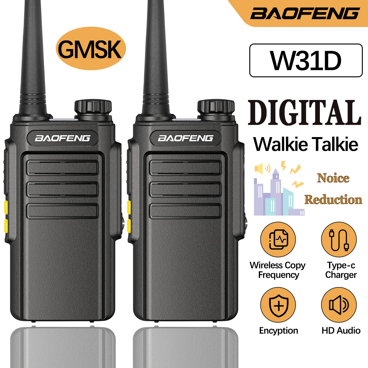 2PCS Baofeng GMSK Digital W31D Walkie Talkie Verschlüsselt Anruf Noise Reduction HD Radio Typ-C Ladegerät UHF zwei Weg Radio BF-888s Image