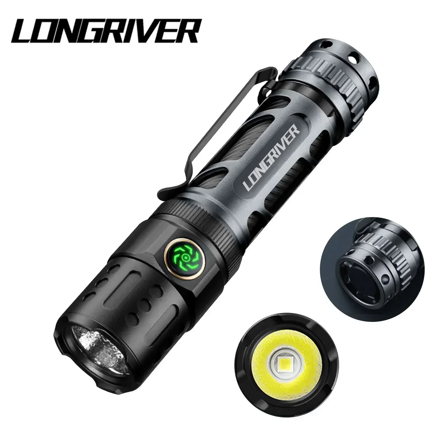LONGRIVER A6 2200 Lumen EDC-Taschenlampe, taktische Taschenlampen mit großer Reichweite, Doppelschalter, 18650-Taschenlampen, USB-C-Aufladung, leistungsstarkes Licht Image