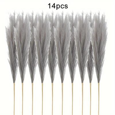 TEMU 14pcs Artificial Pampas Grass Decor, Plastic Pampas For Floor Vase, Non-electric Boho Farmhouse Home Decor For Reunion, Tabletop Display, Christmas, Halloween - Gray Pampas Without Container Image