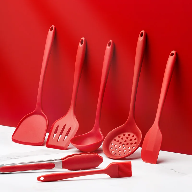 Louche à marmite en Silicone, ensemble d'ustensiles de cuisine, 7 pièces, louche de cuisine résistante à la chaleur, louche à soupe, pelle à frire, boîte de couleur, outils de cuisine