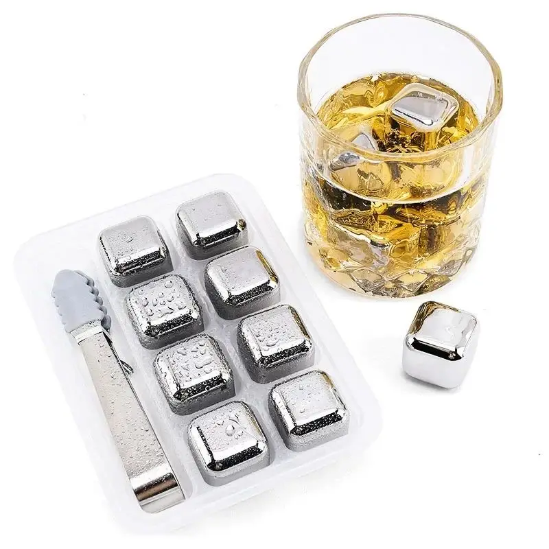 4/6/8 Stück Edelstahl-Eiswürfel-Set, wiederverwendbare Kühlsteine für Whiskey, Wein, Wein, Kühlwürfel, Kühlung, Rock, Party, Bar-Werkzeug