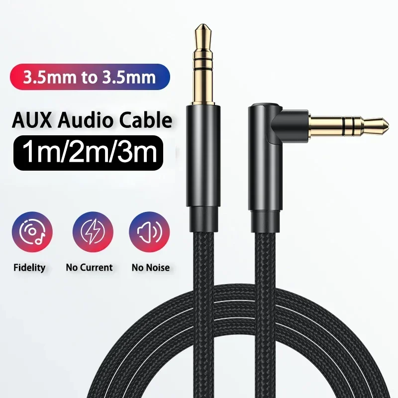 0,5/1/2/3 Meter Ultra Lange 3,5mm Aux Audio Kabel Rechten Winkel Stecker auf Stecker hilfs Jack HiFi Kabel Für Auto Telefon Kopfhörer Image