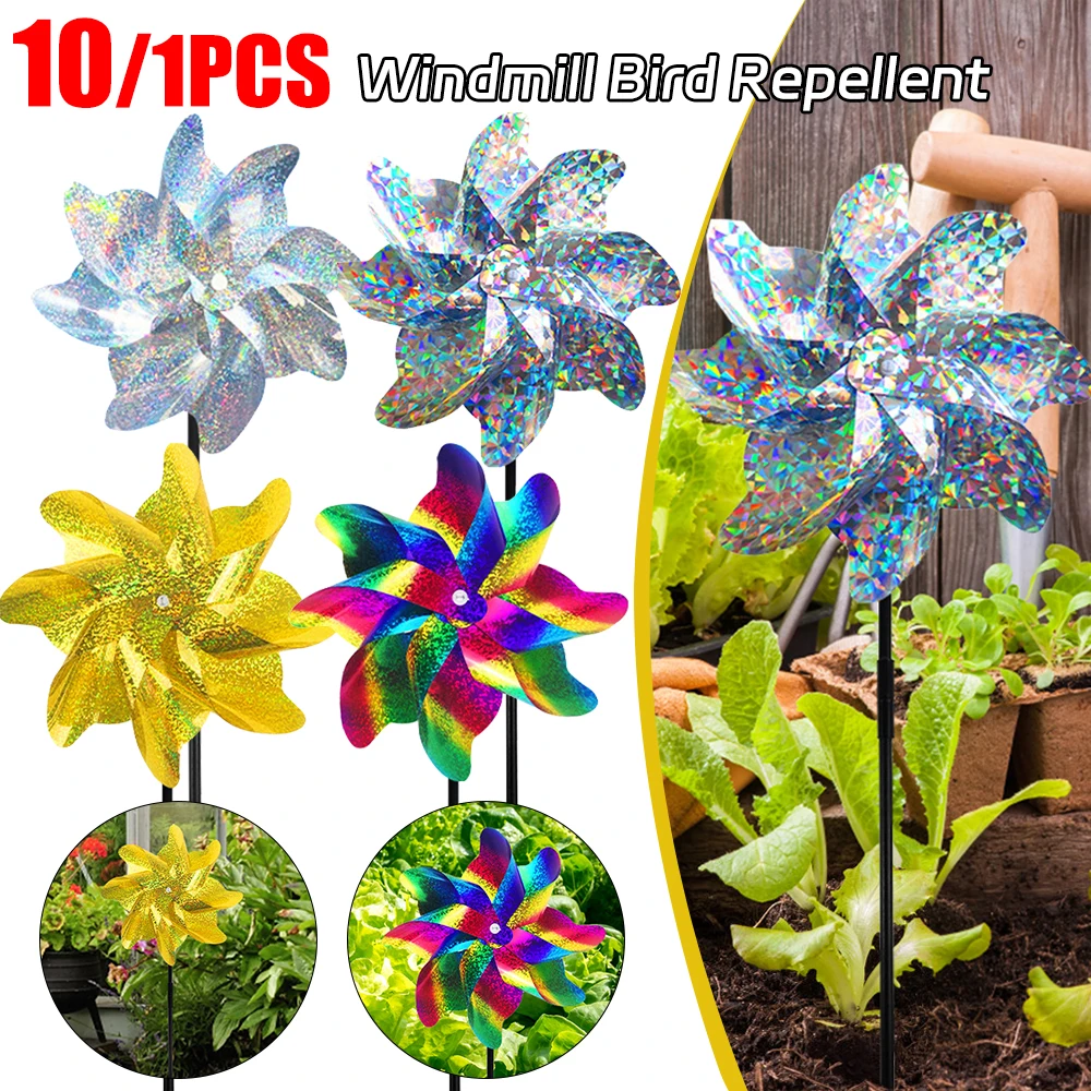 Moulin à Vent Répulsif pour Oiseaux, Décorations de Jardin, Spinner à Vent Coloré, Décor Extérieur, Moulage, Bricolage, Pelouse, Décor de Jardin, 2 PCs, 10PCs
