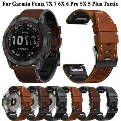 26/22mm Leather Silicone Watchband Strap For Garmin Fenix 6 6X Pro Sapphire GPS 7 7X 5 5X Plus Quick Release Watch Band Bracelet