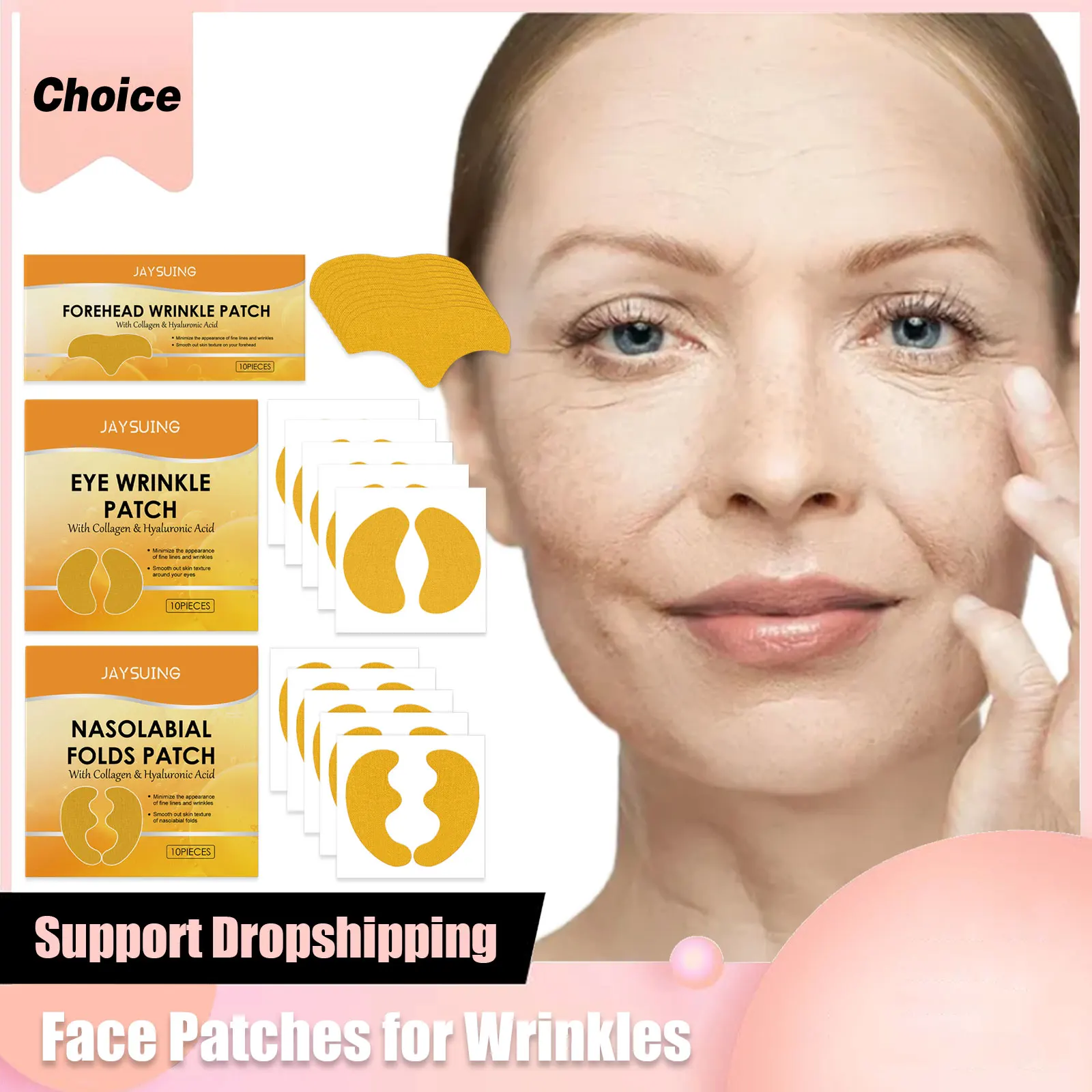 Gesichtspflaster zur Entfernung von Faltenstirnlinien, straffende Augenmaske, Nasolabialfalten, Gesichtslifting-Aufkleber, Anti-Aging-Kollagen-Pads Image