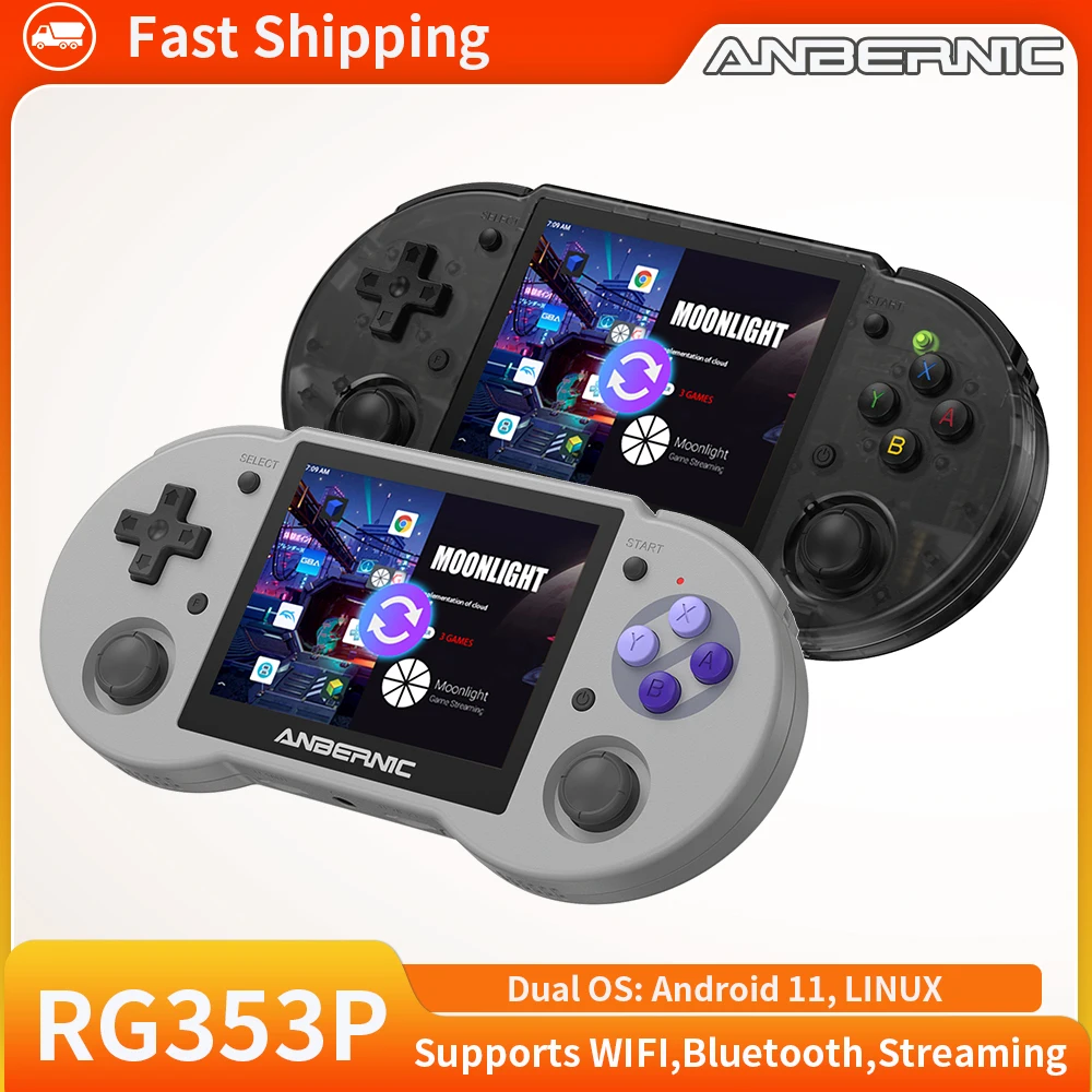 ANBERNIC RG353P Retro-Handheld-Spielekonsole, 3,5-Zoll-IPS-Bildschirm, Dual-Betriebssystem, über 4000 Spiele, unterstützt WLAN, Online-Kampf, Streaming, Bluetooth Image