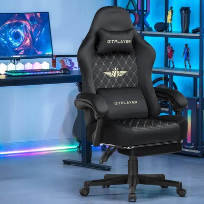 GTPLAYER Fabric Gaming Chair, Ergonomic Computer Chair with Footrest and Lumbar Support Height