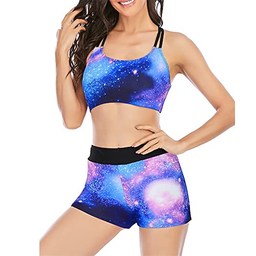 Damen Tankini Bikini, Zweiteiler Rückenfrei Kreuz und quer Bademode Blumen Badeanzug Rote Königliches Blau Atmungsaktiv Schnelltrocknend Leichtgewichtig Ärmellos - Schwimmen Surfen Strand Sommer Image