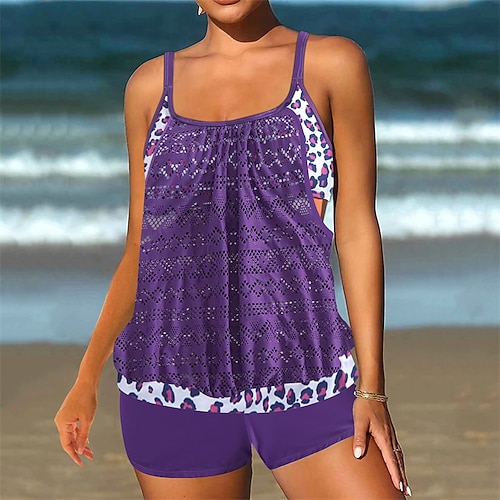 Damen Badeanzug Bademode Ringer-Rücken-Kleid Bademode Leopard-Druck Badeanzug Schwarz Rosa Atmungsaktiv Schnelltrocknend Leichtgewichtig Ärmellos - Schwimmen Surfen Strand Sommer Frühling Übergröße Image