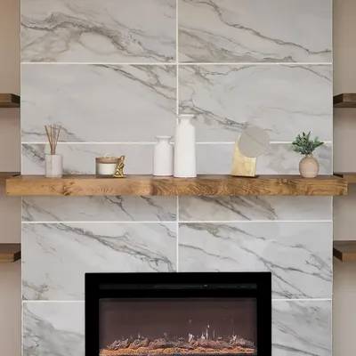 Modern Fireplace Mantel, Contemporary, Floating Mantle, Shelf, Hand Crafted, (Aged Oak, 60Lx3Hx8D),