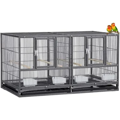 Combo Breeding Stacker Center Divided Breeder Bird Flight Double Rolling Cage with Side Breeding