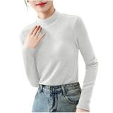 Wyobmus Womens Turtleneck Shirts Long Sleeve Fleece Undershirts Slim Fit Tops Mock Neck Base Layer Tops White