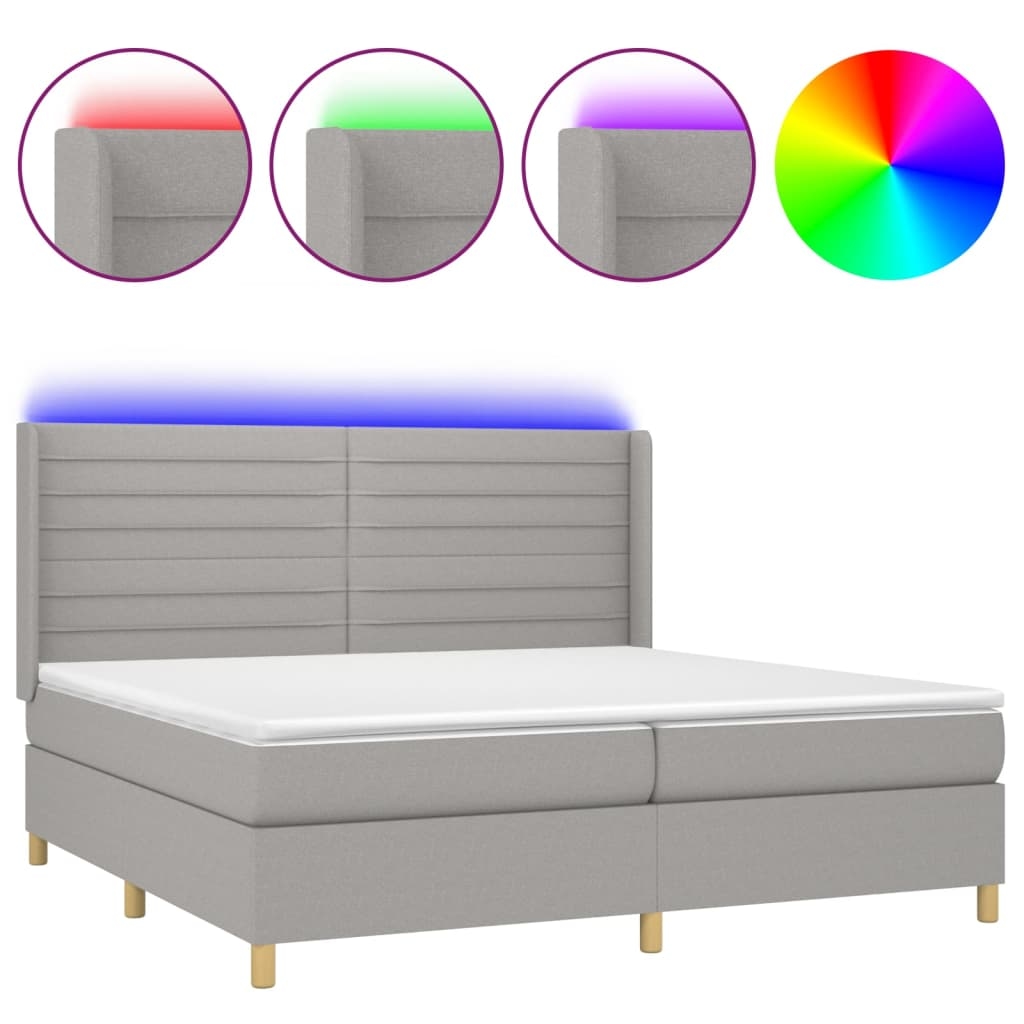 vidaXL Boxspringbett mit Matratze & LED Hellgrau 200x200 cm Stoff Image