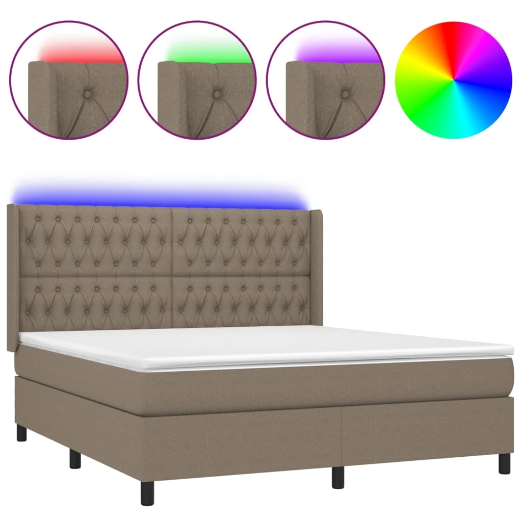 vidaXL Boxspringbett mit Matratze & LED Taupe 160x200 cm Stoff Image