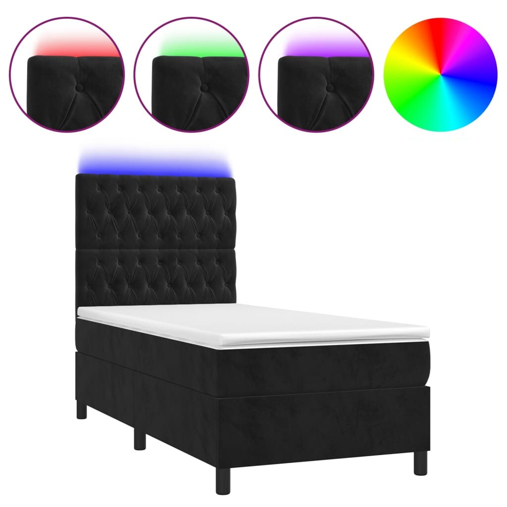 vidaXL Boxspringbett mit Matratze & LED Schwarz 90x190 cm Samt Image