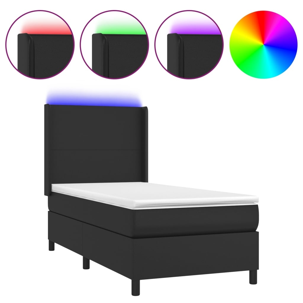 vidaXL Boxspringbett mit Matratze & LED Schwarz 90x200 cm Kunstleder Image