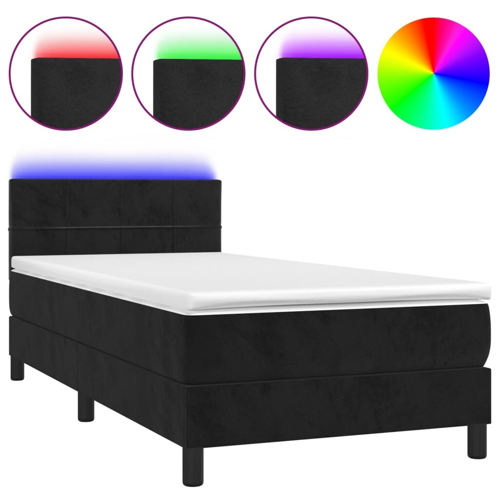 vidaXL Boxspringbett mit Matratze & LED Schwarz 100x200 cm Samt Image