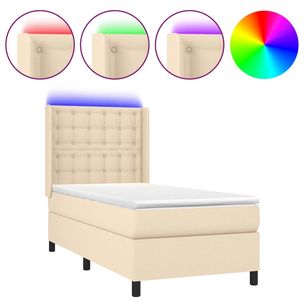 vidaXL Boxspringbett mit Matratze & LED Creme 100x200 cm Stoff Image