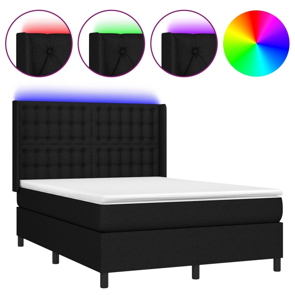 vidaXL Boxspringbett mit Matratze & LED Schwarz 140x200 cm Stoff Image